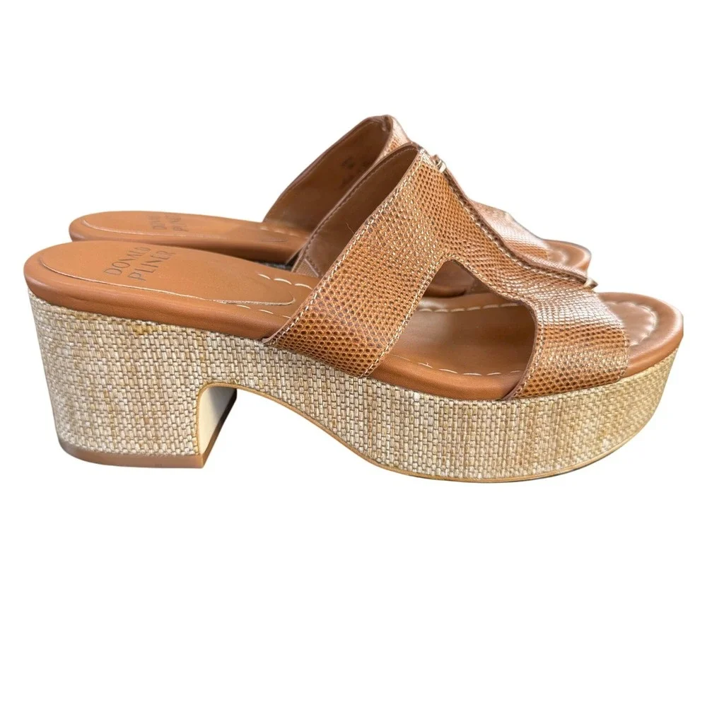 Donald‎ Pliner Disco Tan Snake Embossed Raffia Look Platform Slide Sandals 6M